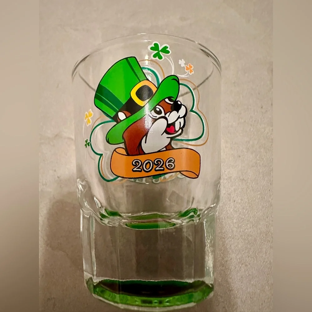 Buc-ee's St Patricks Day Shot Glass, Irish I Were at, Green Base, 2026 Design